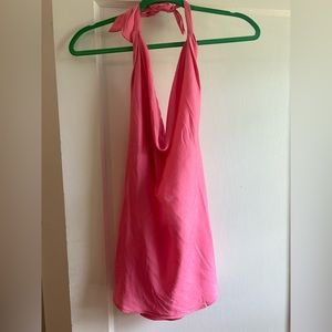Dolan for Anthropologie bubble gum, pink silky halter top